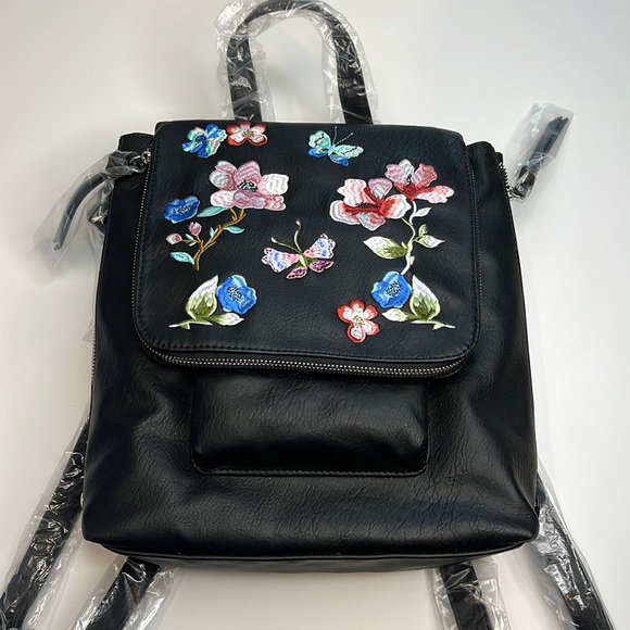 INC International Concepts Black Multi-Color Embroidered Floral Backpack, NWT! - Picture 1 of 8
